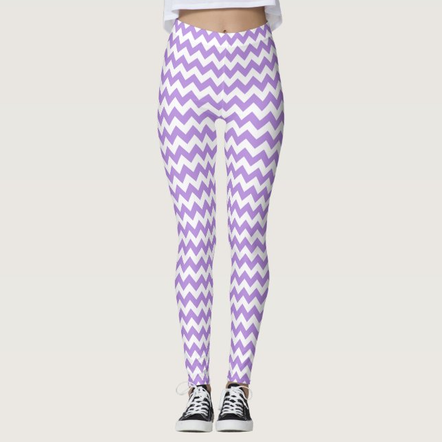 Purple Zigzag, Purple Chevron, Geometric Pattern Leggings (Front)