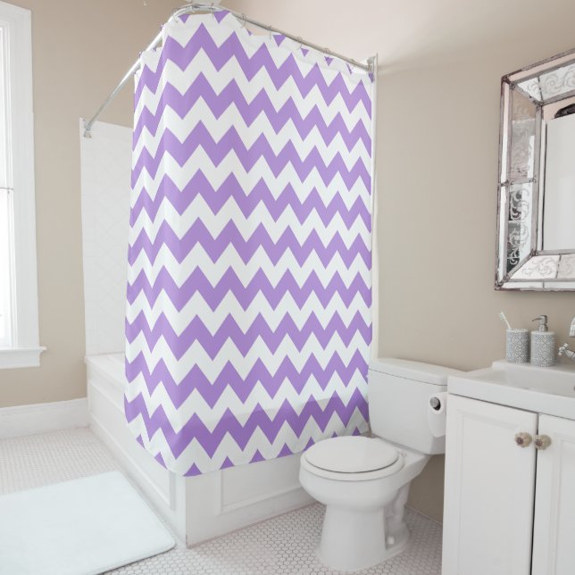 Purple Zigzag, Purple Chevron, Geometric Pattern Shower Curtain (In Situ)