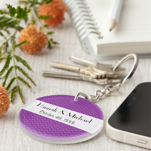 Purple Zigzag, Purple Chevron, Wedding Key Ring