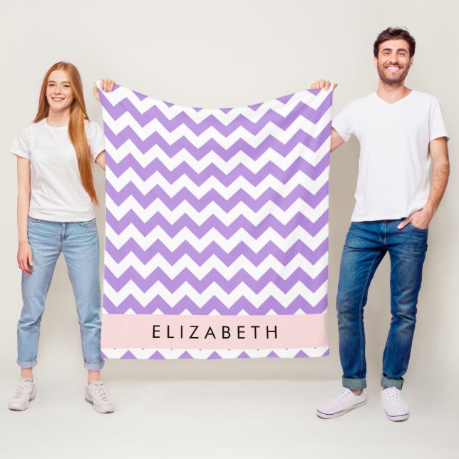 Purple Zigzag, Purple Chevron, Your Name Fleece Blanket (In Situ)