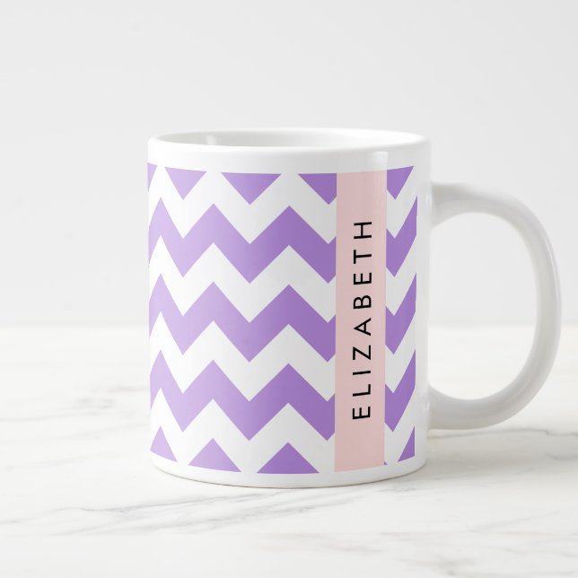 Purple Zigzag, Purple Chevron, Your Name Large Coffee Mug (Right)