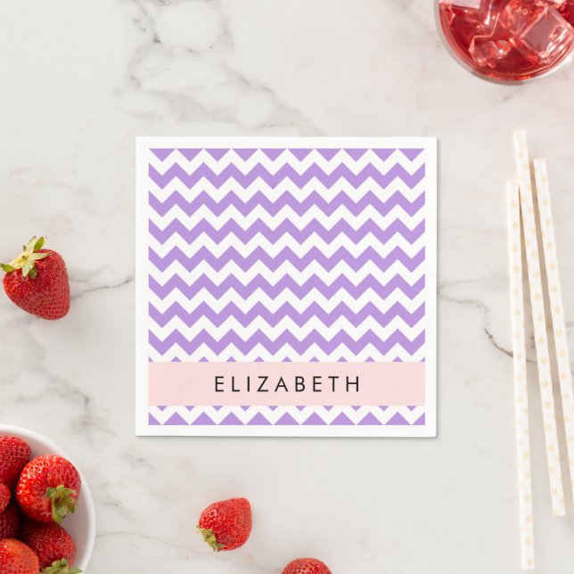 Purple Zigzag, Purple Chevron, Your Name Napkin (Insitu)