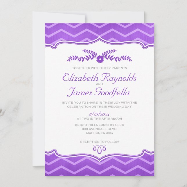 Purple Zigzag Wedding Invitations (Front)