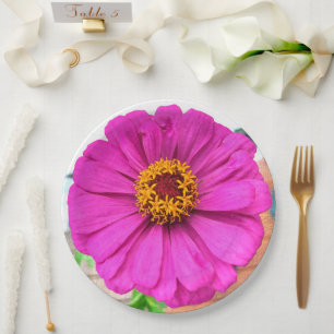 Purple Zinnia Flower in Bloom Paper Plate