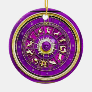 PURPLE ZODIAC SIGN CERAMIC TREE DECORATION