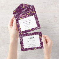 PurpleModern Watercolor Flower Wedding Invitation