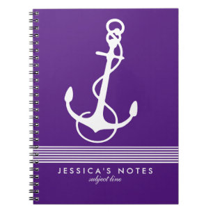 Purplen & White Stripes Nautical Boat Anchor 2 Notebook