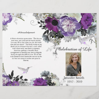 PurplePeony Hummingbird Funeral Program Flyer