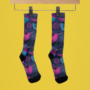 purples tones, hummingbird in flight socks