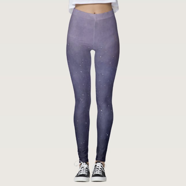 Purplish Blue Watercolor Starry Night Leggings (Front)