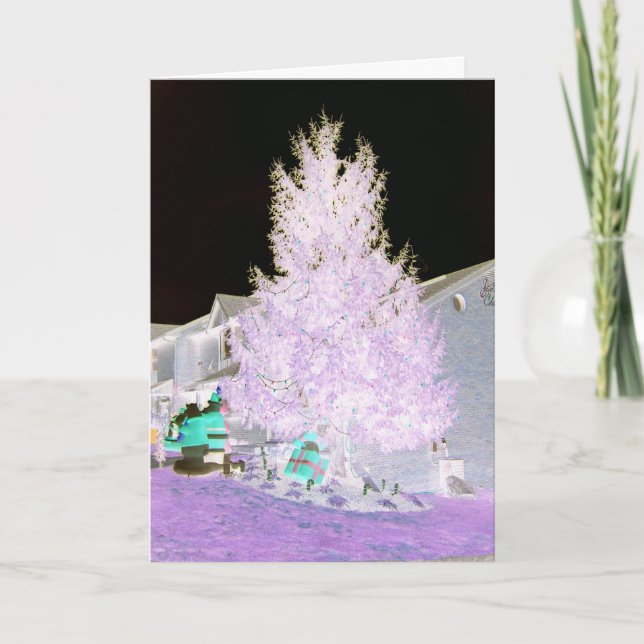 Purplish Glowing Christmas Tree Holiday Card (Front)