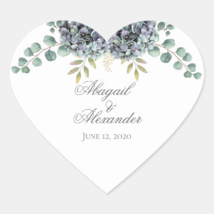 Purplish Hydrangeas Eucalyptus Heart Sticker