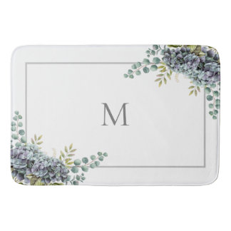 Purplish Hydrangeas Eucalyptus Monogrammed Bath Mat