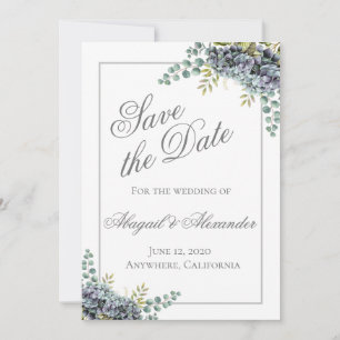 Purplish Hydrangeas Eucalyptus Save The Date Card