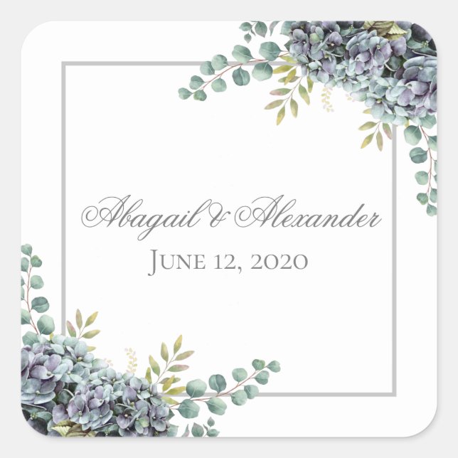 Purplish Hydrangeas Eucalyptus Square Square Sticker (Front)