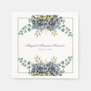 Purplish Hydrangeas Eucalyptus Wedding Napkin