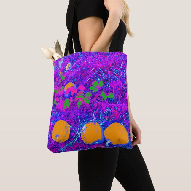Purplish Pumpkin Field in Pop Art Style Tote Bag (Close Up)