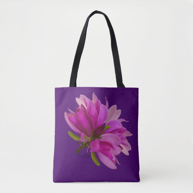 Purplish-Red Magnolias All Over Print Tote (Front)