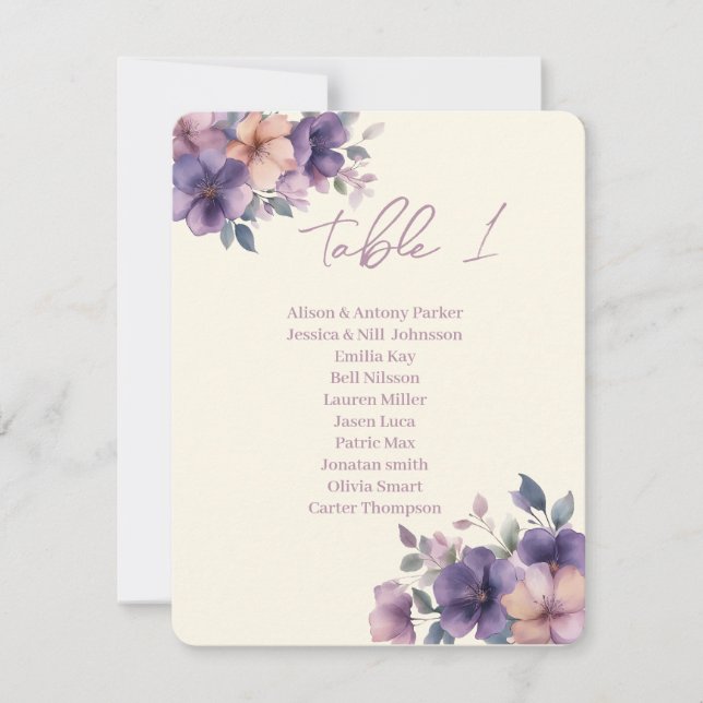 Purply pink flowers on Seating Chart Table Plan (Front)