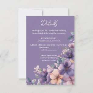 Purply, pink flowers on Wedding Enclosure Card
