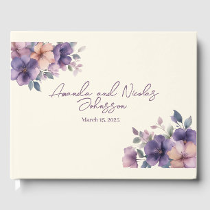 Purply pink flowers on Wedding Guest book