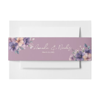 Purply pink flowers on Wedding Invitation Belly Band