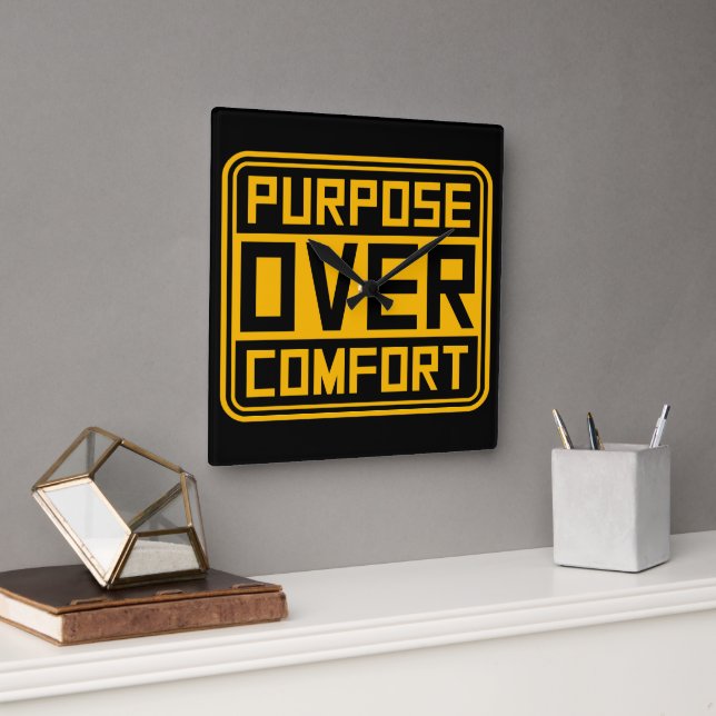 Purpose Over Comfort Motivation Mindset Growth Square Wall Clock (Office)