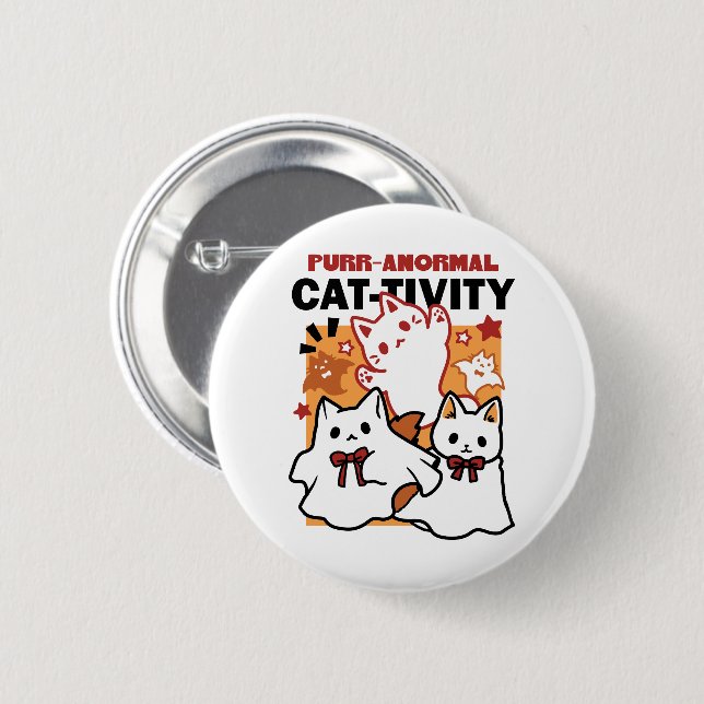 Purr-anormal Cat-tivity Cute Halloween Cat Design 6 Cm Round Badge (Front & Back)