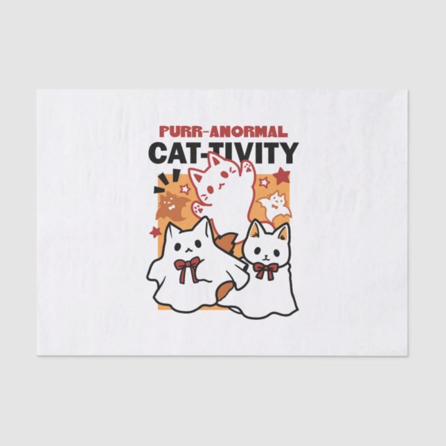 Purr-anormal Cat-tivity Cute Halloween Cat Design Tissue Paper (Front)