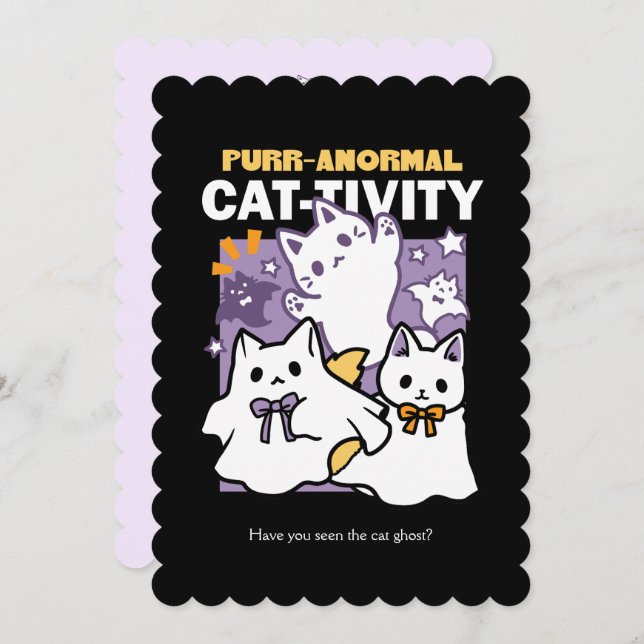 Purr-anormal Cat-tivity - Halloween Cat Design Holiday Card (Front/Back)