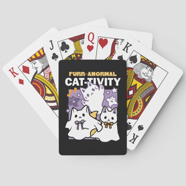 Purr-anormal Cat-tivity - Halloween Cat Design Playing Cards (Back)