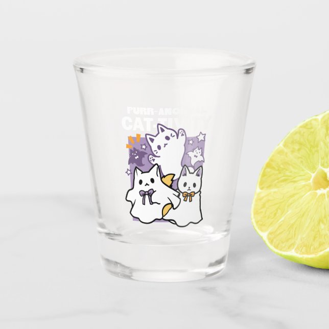 Purr-anormal Cat-tivity - Halloween Cat Design Shot Glass (Front)