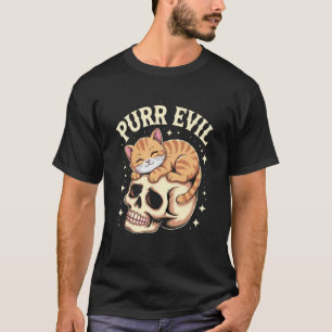 Purr Evil Cat Skull Design, Cute Goth Catcore Aest T-Shirt
