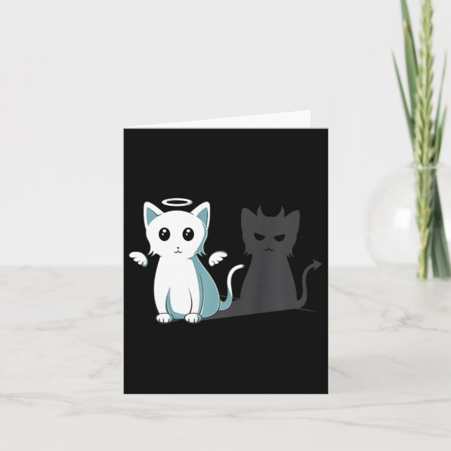 Purr Evil Devil Cat Happy Halloween Cat Angel Devi Card (Front)