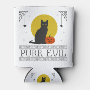 Purr Evil   Funny Cute Spooky Halloween Black Cat Can Cooler