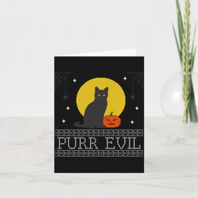 Purr Evil _ Funny Cute Spooky Halloween Black Cat Card (Front)