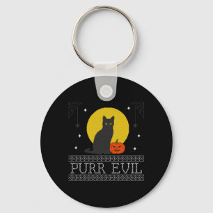 Purr Evil _ Funny Cute Spooky Halloween Black Cat Key Ring