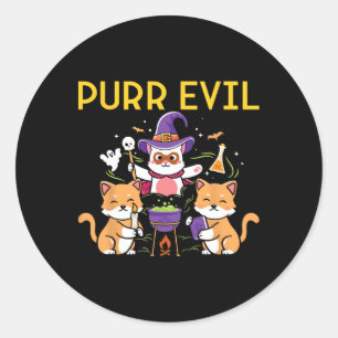 Purr Evil Halloween Cats Witches Fun Spooky Cats Classic Round Sticker