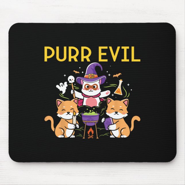 Purr Evil Halloween Cats Witches Fun Spooky Cats  Mouse Pad (Front)