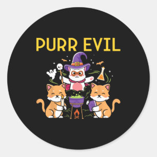Purr Evil Halloween Cats Witches Funny spooky cats Classic Round Sticker