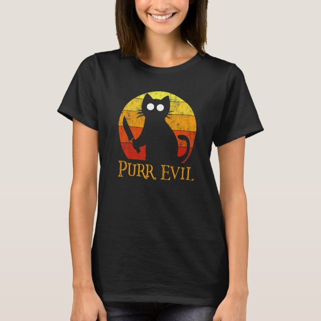 Purr Evil Halloween Gory Cat With Knife   T-Shirt (Front)