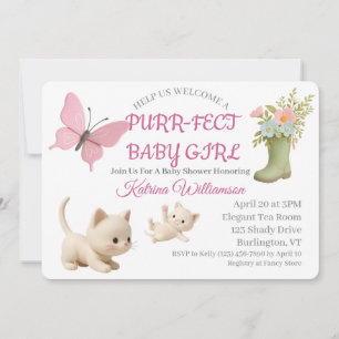 Purr-fect Baby Girl Kitten Baby Shower Invitation