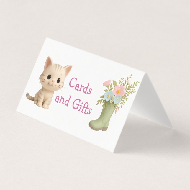Purr-fect Baby Girl Kitten Baby Shower Table Card (Front)