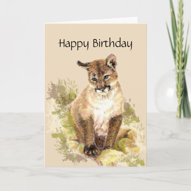 Purr-Fect Birthday, Cougar, Puma, Mountain Lion Ca Card (Front)