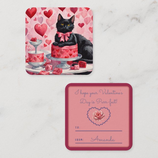 Purr-fect black cat Classroom Valentine Card (Front/Back)