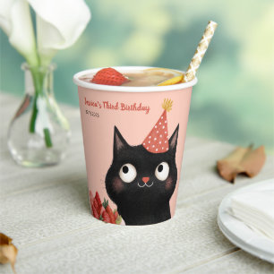 Purr-fect Black Cat Kids’ Birthday Party Pink Paper Cups