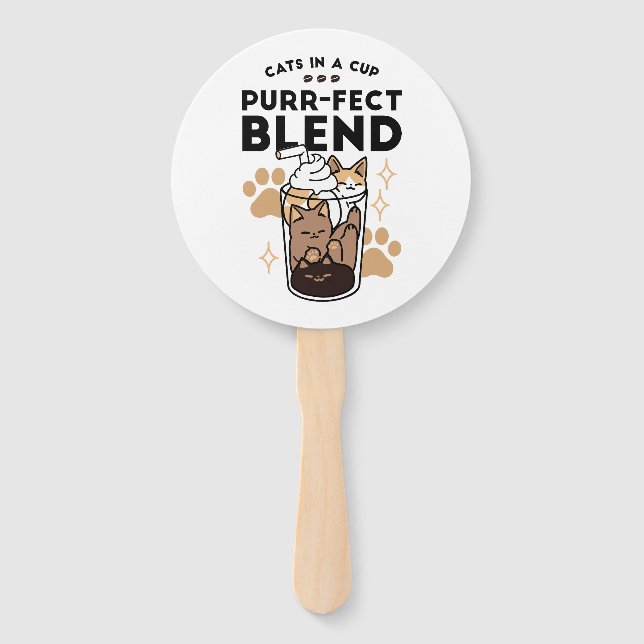 Purr-fect Blend: Cat and Coffee Art for Pet Lovers Hand Fan (Front)