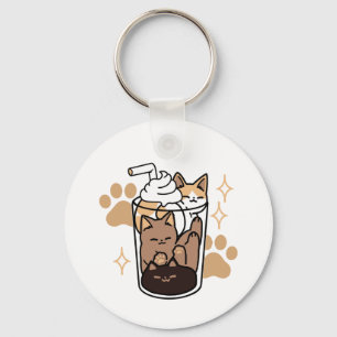 Purr-fect Blend: Cat and Coffee Art for Pet Lovers Key Ring