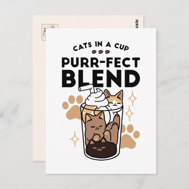 Purr-fect Blend: Cat and Coffee Art for Pet Lovers Postcard (Front/Back)