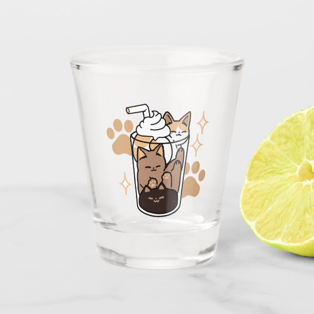 Purr-fect Blend: Cat and Coffee Art for Pet Lovers Shot Glass (Front)